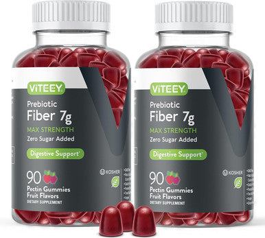 Prebiotic Fiber Gummies For Adults, 7G - Zero Sugar Added - Fiber Supplement Gummies For Digestive Health Regularity & Natural Weight Support - Vegan, Gelatin - Chewable Fruit Flavored Gummy