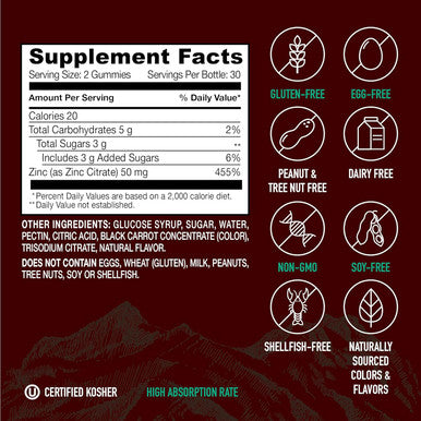 Strong Earth - 50Mg Zinc Gummies For Kids And Adults (60 Count) - Immune Support & Antioxidant Supplement - Delicious Natural Flavor Zinc Supplement Gummy - Gluten, Non Gmo, Vegan - Chewable Zinc
