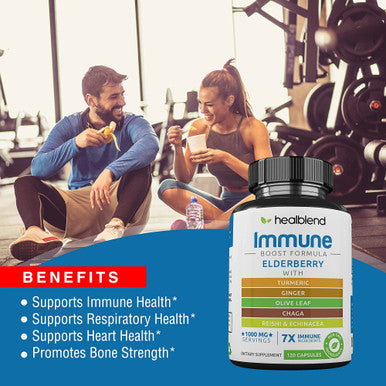 Immune Support Capsules Elderberry with Olive Leaf, Echinacea, Ginger, Chaga & Turmeric Blend - High Potency Immunity Boost Supplement - Immune System Booster Supplement, 120 Veg Capsules