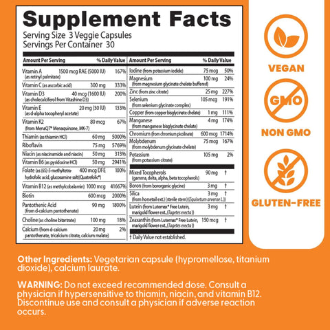 Doctor'S Best Multi-Vitamin Mineral Complex - Daily Vegan Multivitamin For Women & Men Vitamins A C D3 E K2 Riboflavin & Niacin Health Support Supplement For Adults Non-Gmo 90 Veg Capsules