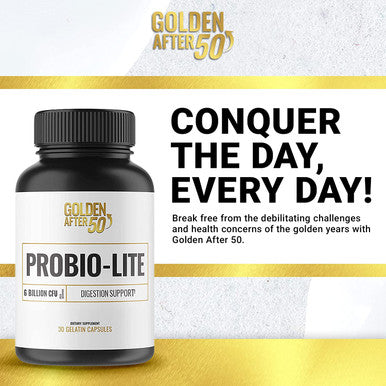 Golden After 50 ProbioLite Acid Reflux Relief and Probiotics for Men and Women 30 Gelatin Capsules 6 Billion CFU of Probiotics for Gut Health Support for Heartburn Gas Relief Indigestion