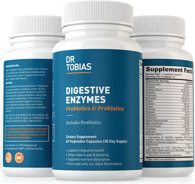 Dr. Tobias Digestive Enzymes with Probiotics and Prebiotics Plus Postbiotics Bromelain Amylase Lipase For Better Digestion Immune Function Plantbased Formula 60 Capsules 30 Servings 2 Daily