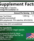 Built Nature Green Tea Extract Pills - Powerful Antioxidant Supplement - 98% Standardized Egcg 1000Mg For Natural Energy With Polyphenols - Gentle Caffeine - 120 Capsules
