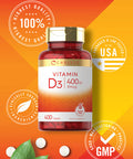 Carlyle Vitamin D3 | 400Iu (10Mcg) | 400 Tablets | Value Size | Vegetarian, Non-Gmo, And Gluten Free Formula | Vitamin D Suppleme