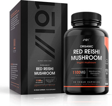 Organic Red Reishi Mushroom 1100mg | Wild-Grown Ganoderma Lucidum | Non-GMO, Gluten Free, Halal - 90 Vegan Capsules
