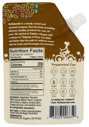 Nunaturals Nustevia Pourable Maple Syrup Pouch, 6.6 Oz