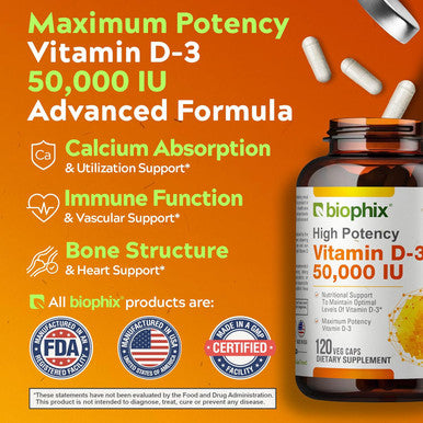 Biophix Vitamin D-3 50000 Iu 120 Tablets - High-Potency Supports Strong Bones Immune Health