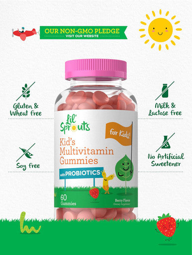 Carlyle Kids Multivitamin Gummies with Probiotics | 60 Chewables | Berry Flavor | Vegetarian Non-GMO Gluten Children's Supplement | by Lil' Sprouts | Packaging May Vary
