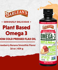 Barlean's Strawberry Banana Omega 3 Liquid Flaxseed Oil With 2 968 Mg Vegan Omegas 3 6 9 Smoothie Supplements For Kids and Adults From Cold Pressed Flax Seed Oil Non-Gmo and Gluten Free 16 Oz