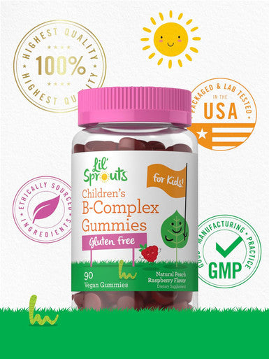 Carlyle Kids B Complex Gummies | 90 Count | Peach Raspberry Flavor | Non-GMO Gluten & Vegan Supplement | Lil' Sprouts