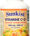 Sunkist Chewable Vitamin C and D Tablet, Juicy Orange, 500mg