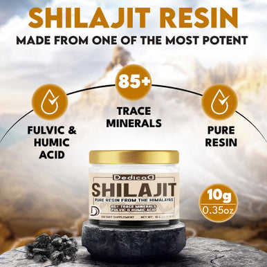 Dedicad Shilajit Pure Himalayan Organic 10G Contains Natural Fulvic Humic Acid and 85+Trace Minerals Shilajit Resin Supplement Support