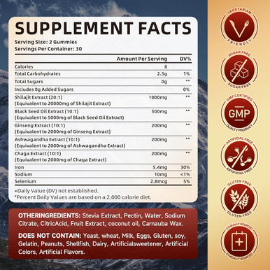 Sugar-Shilajit Gummies 1000 Mg With 85+ Trace Minerals & Fulvic Acid, Pure Himalayan Shilajit Supplement Gummies For Men & Women - Energy, Brain, Immunity - Strawberry Flavor, 120 Count