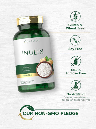 Carlyle Inulin Powder Capsules 200 Count Non-GMO and Gluten Supplement