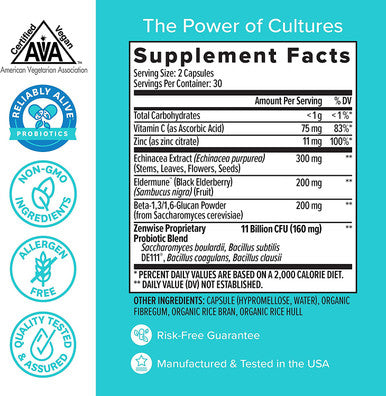 Zenwise Immune And Probiotics Digestive Support Zinc Vitamin C And Elderberry Immunity Booster Plus 11 Billion Cfu Probiotics For Super Digestive Aid Supplement For Men And Women 60 Count