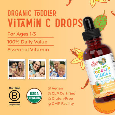 Maryruth Organics Toddler Vitamin C Drops | USDA Organic Vitamin C Liquid Drops for Toddler | Ages 1-3 Years | Vitamin for Immune Support & Overall Health | Vegan | Non-GMO | Gluten | 30 Servings