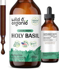 Wild & Organic Holy Basil Tincture - Natural Calm Supplement W/Holy Basil Leaf - Tulsi Holy Basil Extract For Mood Support - Liquid Holy Basil Herb For Calm Mind - Holy Basil Leaf Supplement - 4 Oz