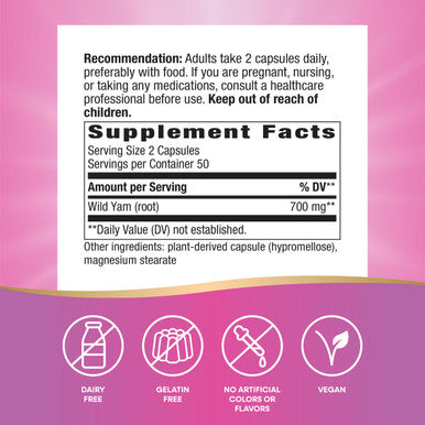 Nature'S Way Wild Yam Root Traditional Women'S Health And Gastrointestinal Support 850 Mg Per Serving 100 Vegan Capsules