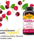 Country Life Acerola Vitamin C Complex 500Mg Chewable Berry Flavored Wafers Supports Immune Health 180 Wafers Certified Gluten Free By Gfco Certified Vegan By Ava