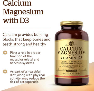 Solgar Calcium Magnesium With Vitamin D3 300 Tablets Promotes Healthy Bones Supports Nerve and Muscle Function Highly Absorbable Form Non Gmo Gluten Free Dairy Free Kosher 60 Servings