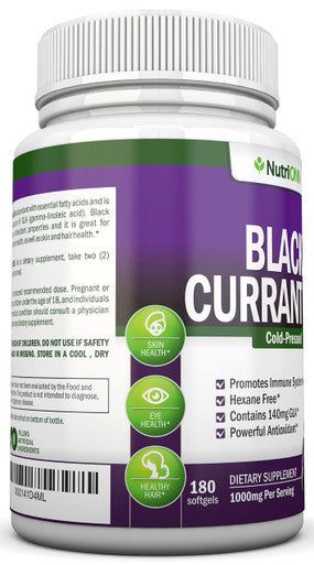 Black Currant Oil - 1000 Mg - 180 Softgels - Cold-Pressed Pure Black Currant Seed Oil - Hexane Free - 140mg GLA - Regulates Hormonal Balance - Great for Immune System, Hair and Skin