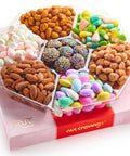 NUT CRAVINGS - Purim Mishloach Manot Mixed Nuts Gift Basket in Red Gold Box (7 Assortments, 1 LB) Ramadan Gifts Treats for Adults, Food Arrangement, Healthy Snack Care Package, Kosher