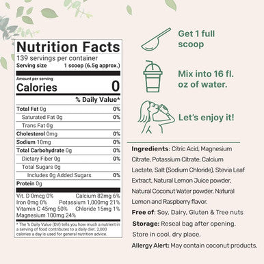 Micro Ingredients Hydration Electrolyte Powder 2lbs (139 Servings) Keto & No Sugar - High Potassium (1000mg) with Lemon Raspberry Flavored - Made with Real Lemon Juice & Coconut Water - Non-GMO