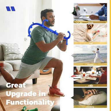Back And Neck Massager-Trigger Point Massage Tools For Pain Relief And Self Massage Hook Cane- Handheld Body Deep Tissue Shoulder Leg Feet Massager Stick For Men & Women-Blue