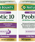 Nature's Bounty Probiotic 10 Ultra Strength Daily Probiotic Supplement Support For Digestive Immune And Upper Respiratory Health 2 Pack 30 Capsules