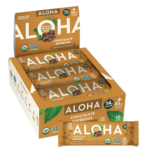 Aloha Organic Plant Based Protein Bars Chocolate Chip Cookie Dough, 1.98 Oz,(Pack of 12)