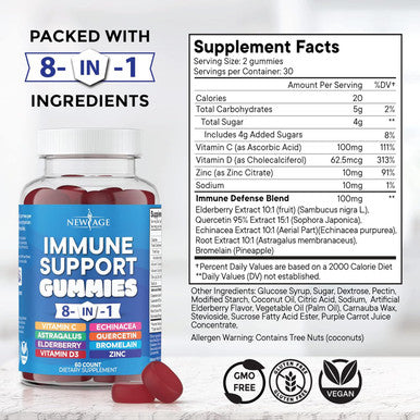 Age 8 In 1 Immune Support Booster Supplement With Astragalus Root, Vitamin C And Zinc 50Mg, Vitamin D 5000 Iu, Turmeric Curcumin & Ginger, B6, Elderberry (8 In 1 Gummies (Pack Of 2))