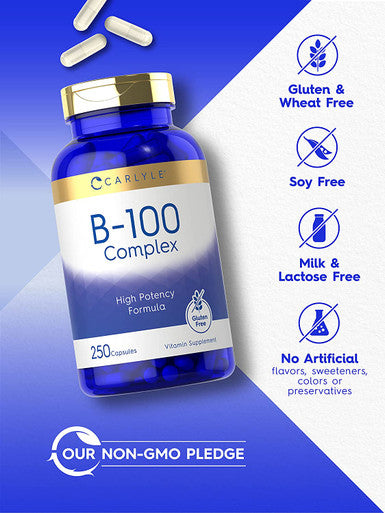 Carlyle B-100 Complex Vitamin | 250 Capsules | Non-Gmo, Gluten Free Supplement