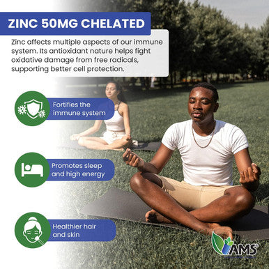 America Medic and Science Chelated Zinc 50 Mg Supplements (1 Pack Of 60 Tablets) Immune Booster And Powerful Antioxidant Pills For Adults Men And Women Highly Absorbable Mineral, Improves Mood and Sleep