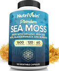 Nutrivein Organic Sea Moss 1600Mg Plus Bladderwrack & Burdock - 120 Capsules - Prebiotic Super Food Boosts The Immune System & Digestive Health - Thyroid, Healthy Skin, Keto Detox, Gut, Joint Support