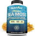 Nutrivein Organic Sea Moss 1600Mg Plus Bladderwrack & Burdock - 120 Capsules - Prebiotic Super Food Boosts The Immune System & Digestive Health - Thyroid, Healthy Skin, Keto Detox, Gut, Joint Support