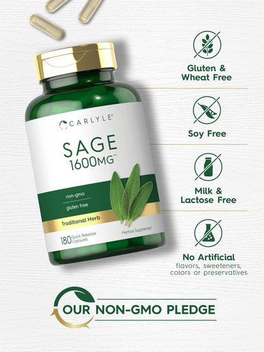Carlyle Sage Supplement 1600mg | 180 Capsules | High Potency | Non-GMO Gluten