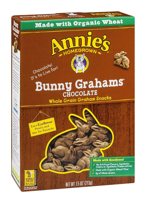 Annie's Organic Friends Bunny Grahams, Chocolate Chip, Chocolate, and Honey Baked Graham Snacks, 11.25 oz