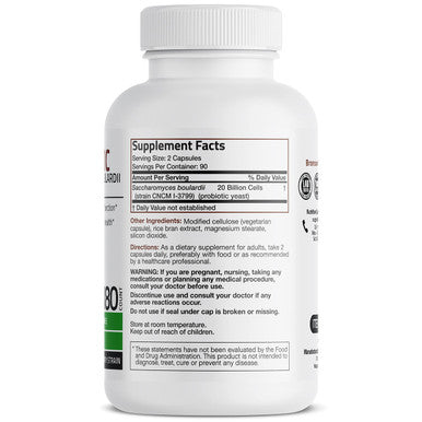 Saccharomyces Boulardii Probiotic 20 Billion CFU Clinically Tested Proprietary Strain, 180 Vegetarian Capsules