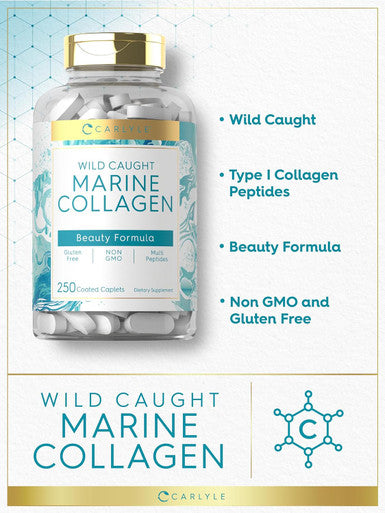 Carlyle Marine Collagen Pills | 250 Caplets | Wild Caught Collagen Peptides | Non-GMO Gluten