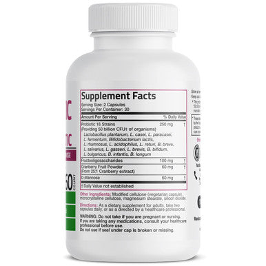 Bronson Women'S Probiotic 50 Billion Cfu + Prebiotic With Cranberry & D-Mannose Vaginal Health, Healthy Digestion, Immune Function And Urinary Tract Support, Non-Gmo, 60 Vegetarian Capsules
