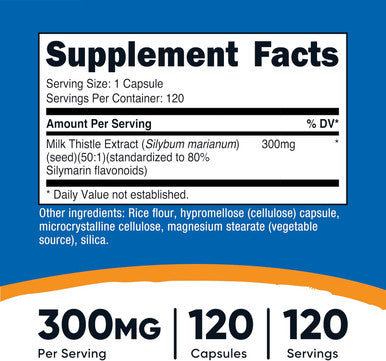 Nutricost Milk Thistle Capsules 300Mg, 120 Capsules (80% Silymarin) - Gluten-& Non-Gmo