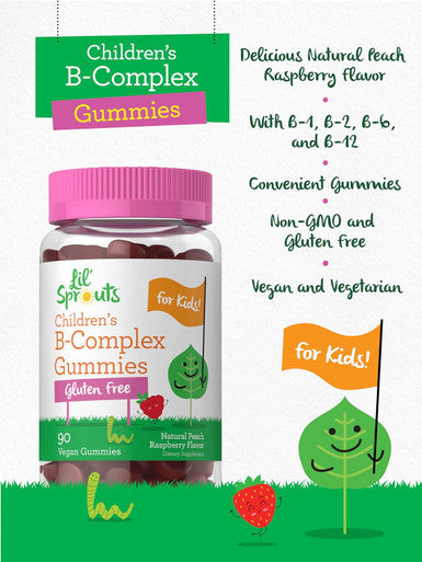 Carlyle Kids B Complex Gummies | 90 Count | Peach Raspberry Flavor | Non-GMO Gluten & Vegan Supplement | Lil' Sprouts