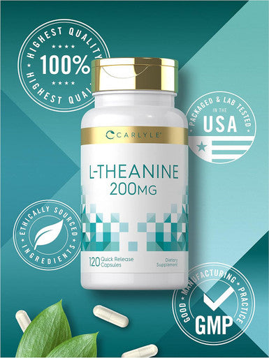 Carlyle L-Theanine 200mg Supplement | 120 Capsules | Non-GMO Gluten
