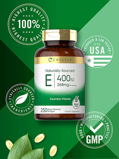 Carlyle Natural Vitamin E | 400 IU | 250 Softgels | Non-GMO and Gluten Free