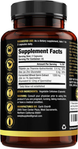 Spermidine Supplements 1200Mg (90 Capsules) ÃƒÂ¢Ã¢â€šÂ¬Ã¢â‚¬Å“ Anti Aging - 3Rd Party Tested (12Mg Spermidine Powder) Max Purity - 100% Pure Espermidina- Fermented Wheat Germ Extract - Nmn Alternative