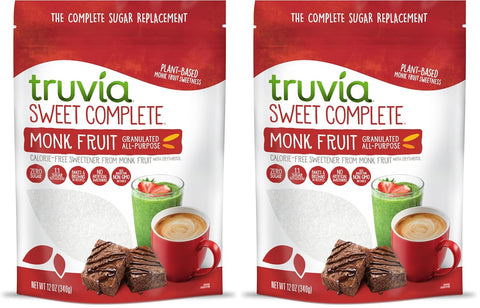 Truvia Sweet Complete Monk Fruit Sweetener, Granulated, 12 oz Bag | Erythritol, chicory root & monk fruit; measures like sugar, bakes & browns; non-GMO, kosher, vegan; keto