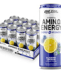 Optimum Nutrition Amino Energy Hydration Drink, Berry Variety, 12 Ct | 12 Fl Oz On The Go Sparkling Hydration Drink with Electrolytes and BCAAs, Zero Sugar, 100mg Caffeine Per Serving, 12-Pack