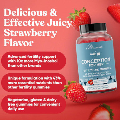 Eu Natural Conception for Her Fertility Gummies - Fertility Supplements for Women with Myo Inositol Folate & More Essential Nutrients - Delicious Juicy Strawberry Hormone Balance Vitamins 75 ct Gummies