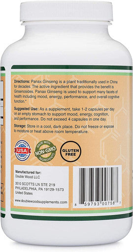 Panax Ginseng Korean Red Variety 4 Month Supply 240 Vegan Capsules 1000mg per Serving for Mood Cognitive Function and Energy Support by Double Wood Supplements