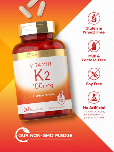 Carlyle Vitamin K2 Supplement 100 mcg | K2 MK-4 | 240 Capsules | Non-GMO & Gluten
